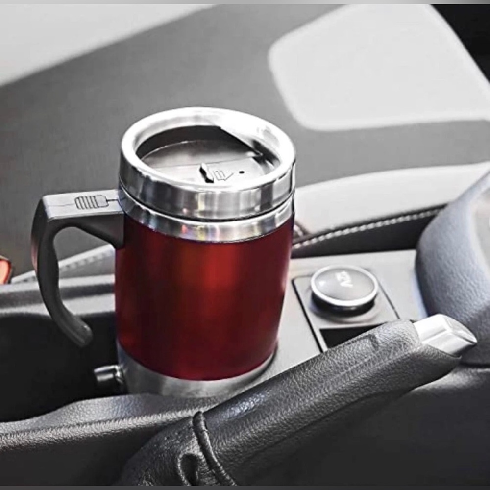Auto USB Stainless Steel Heated Travel Mug Flask with Car & USB Charge-Red/16oz - Picture 5 of 9
